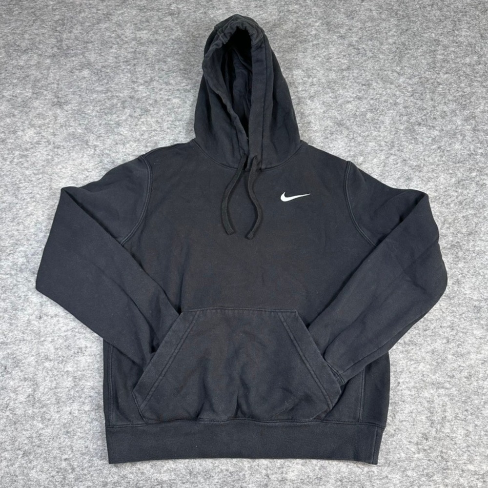 Nike‎ Hoodie Black Club Fleece Pullover Swoosh Mens Small